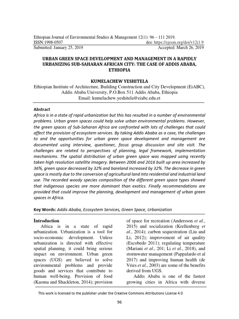 Ejesm v12i1 9 download free pdf green infrastructure ethiopia