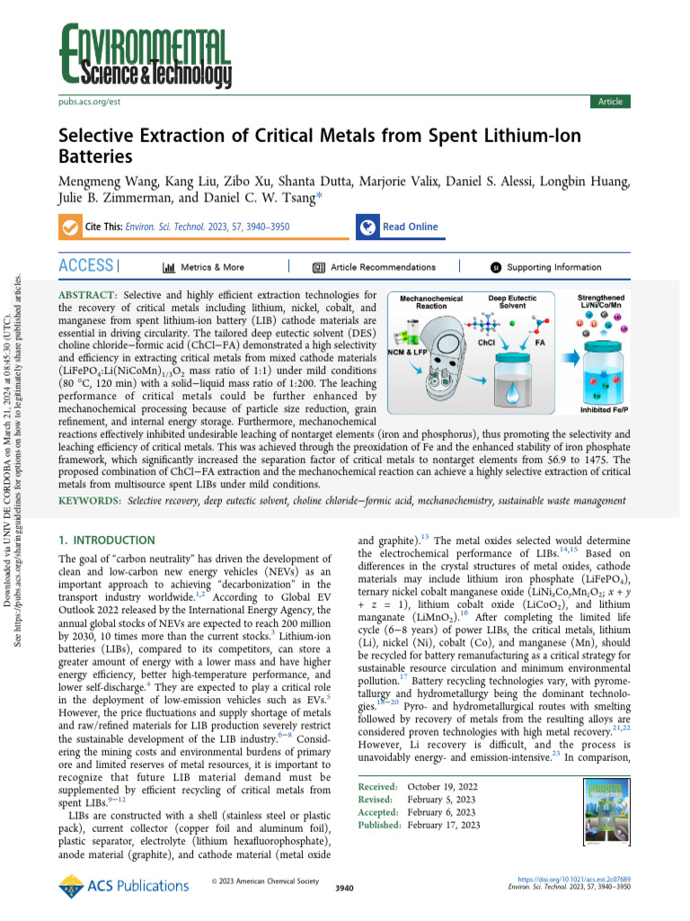 Efficient Metal Recovery from Lithium-Ion Batteries | PDF | Lithium Ion ...