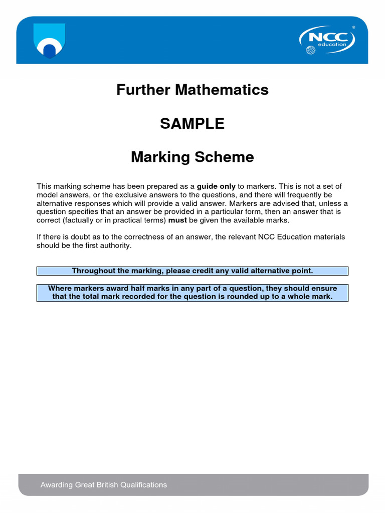 Further Mathematics Marking Scheme Guide | PDF | Complex Number ...