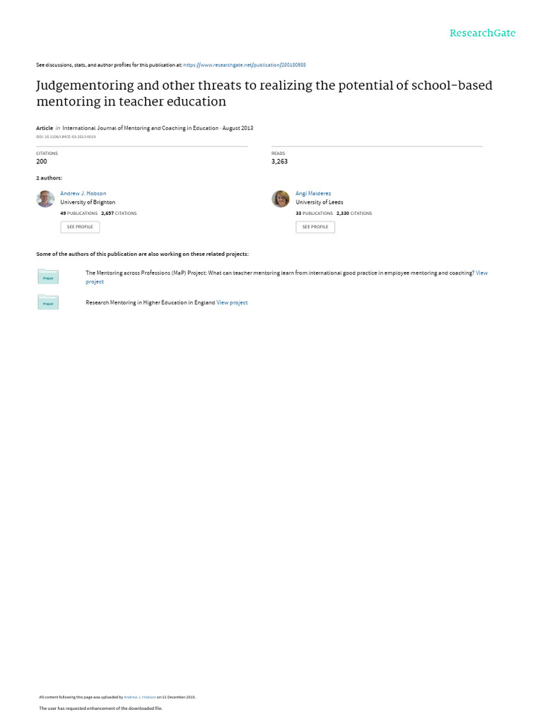 Judgementoring in Teacher Mentoring | PDF | Mentorship | Teachers