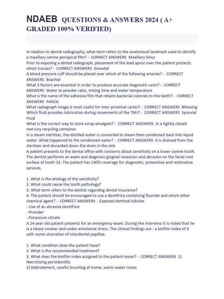 Ndaeb: Questions & Answers 2024 (A+ Graded 100% Verified) | PDF | Human ...