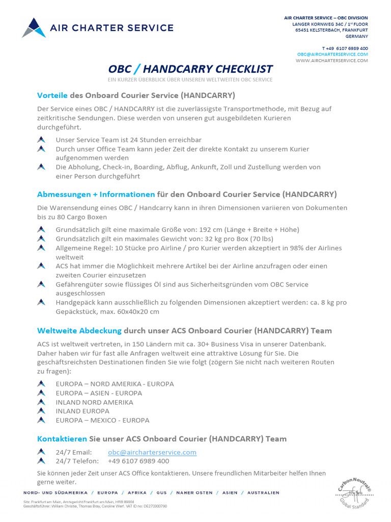 ACS Handcarry Checklist DE | PDF