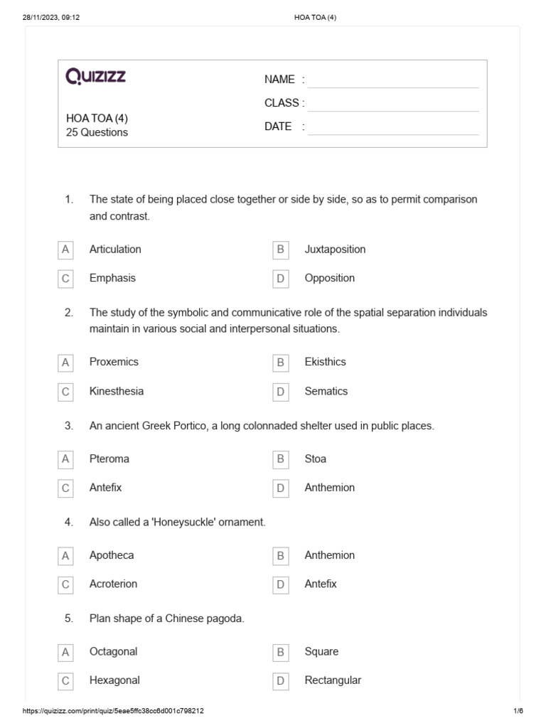 24-01-05 HOA TOA (4) - Answer Keys | PDF | Architectural Styles ...