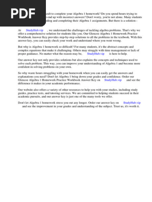 Glencoe Algebra 1 Homework Practice Workbook Answer Key