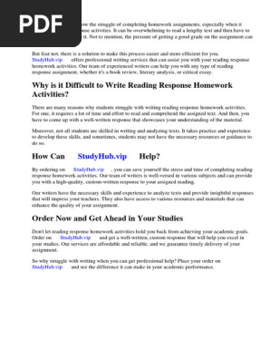 Reading Response Homework Activities