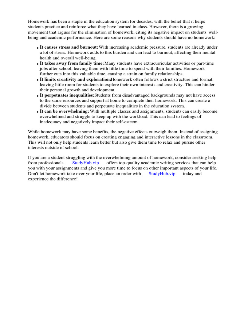 Reasons Why Students Should Have No Homework | PDF | Homework | Teachers