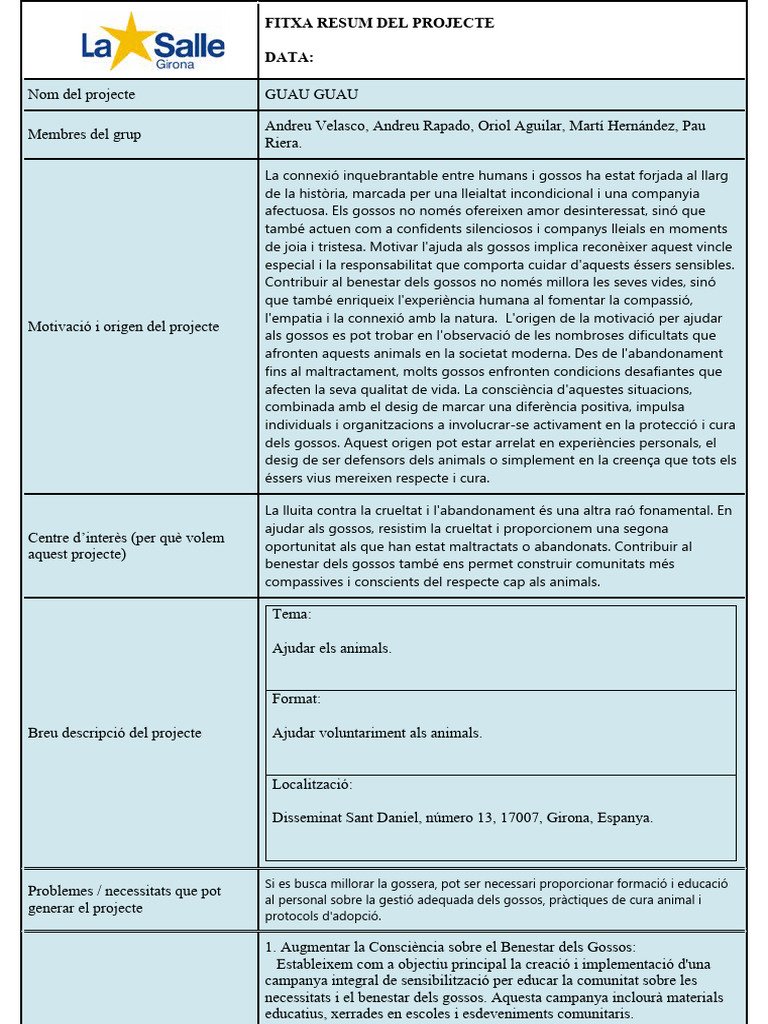 Fitxa Projecte ApS | PDF