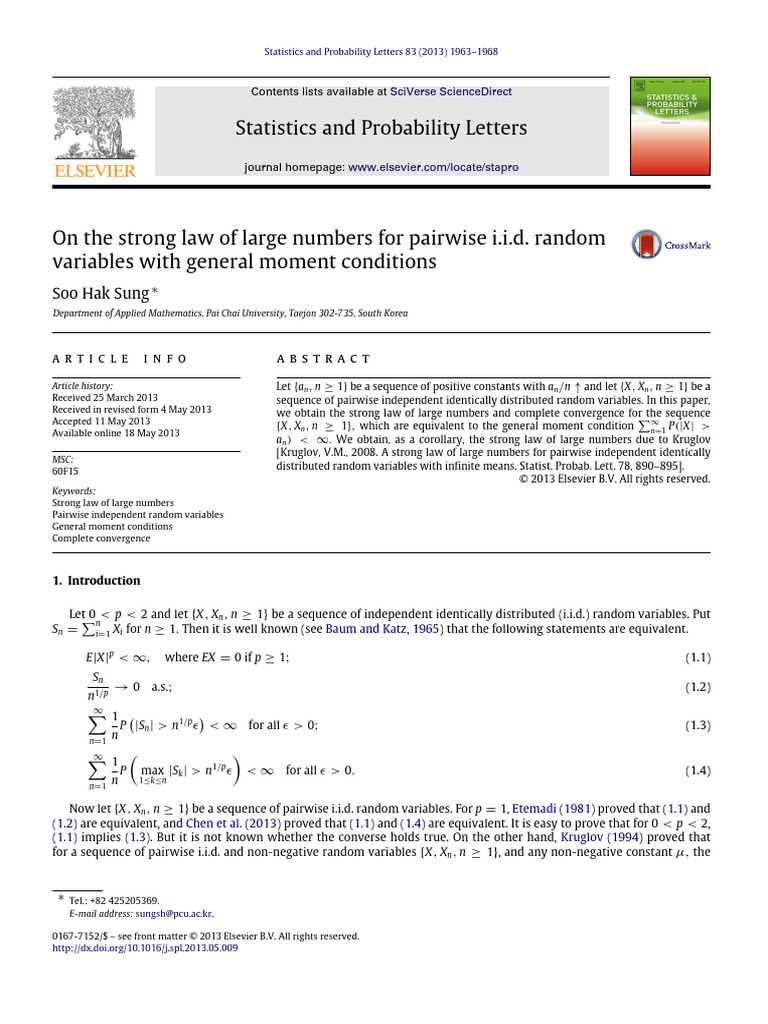 2 On The Strong Law of Large Number For Pairwise I.I.D Random Variables ...