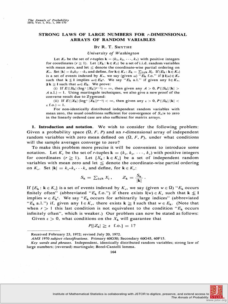 Strong Laws of Large Numbers For R-Dimensional Arrays of Random ...