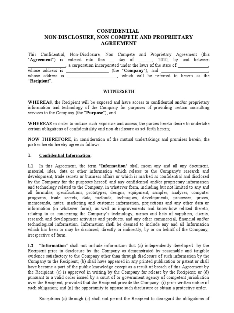NDA For Consultants Template1 PDF Non Disclosure Agreement Trade
