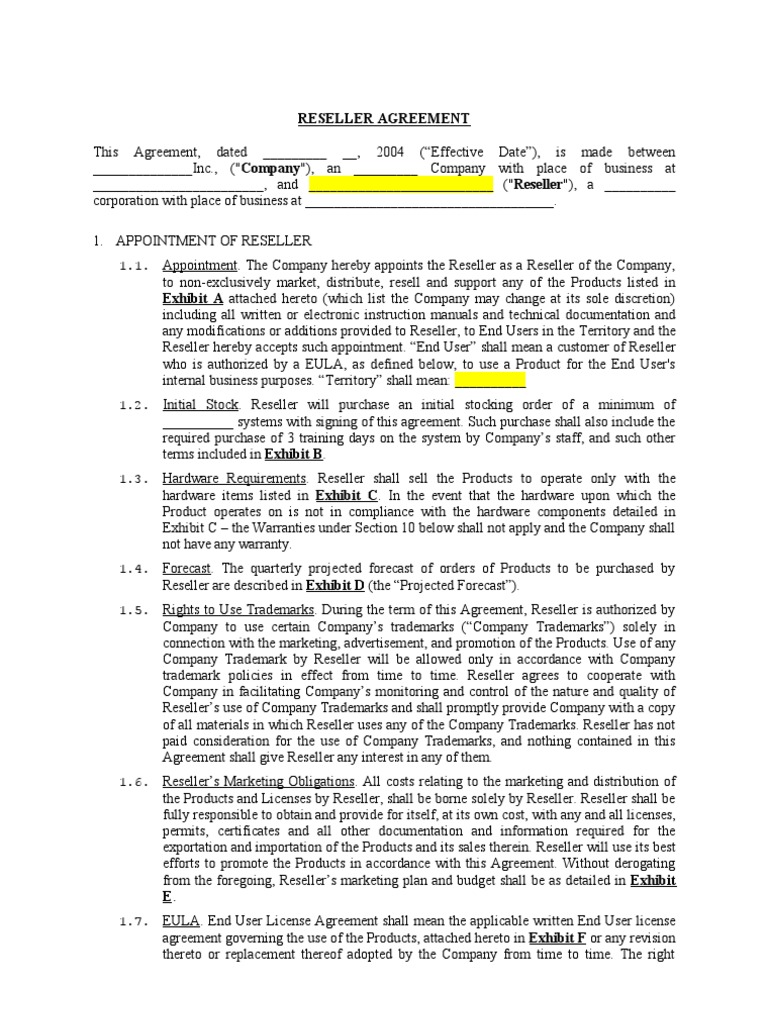 Reseller Agreement Template-13  PDF  Intellectual Property  License