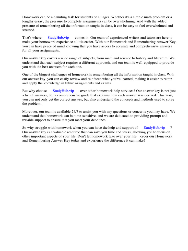 Homework and Remembering Answer Key | PDF | Homework | Mathematics