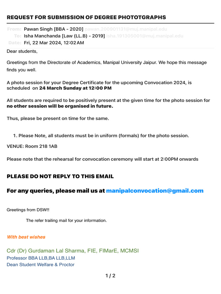 Convocation 2024 Photo Session Notice | PDF | Career & Growth