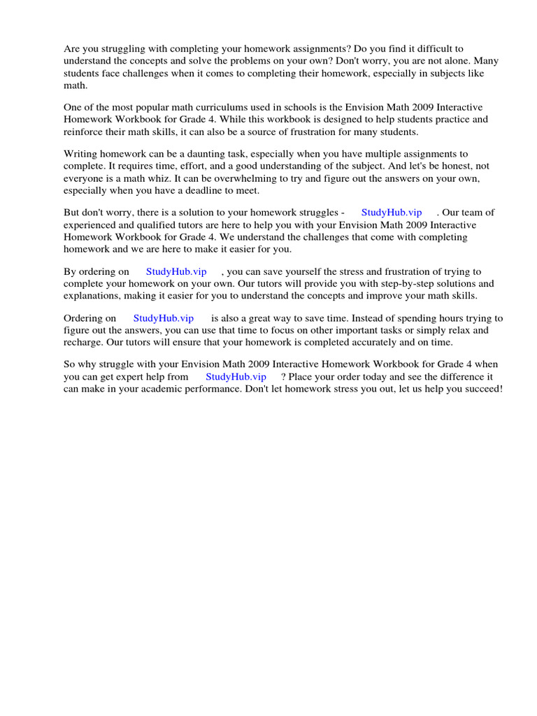 Envision Math 2009 Interactive Homework Workbook Grade 4 | PDF ...