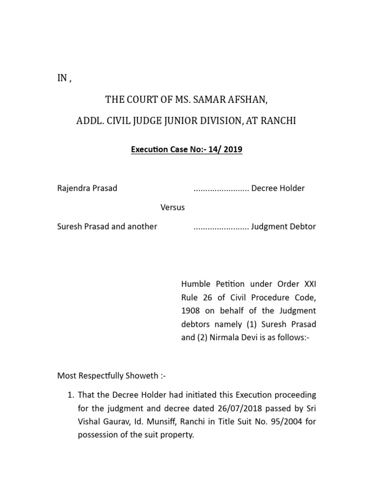 Order 21 Rule 26 Petition | PDF | Judgment (Law) | Appeal