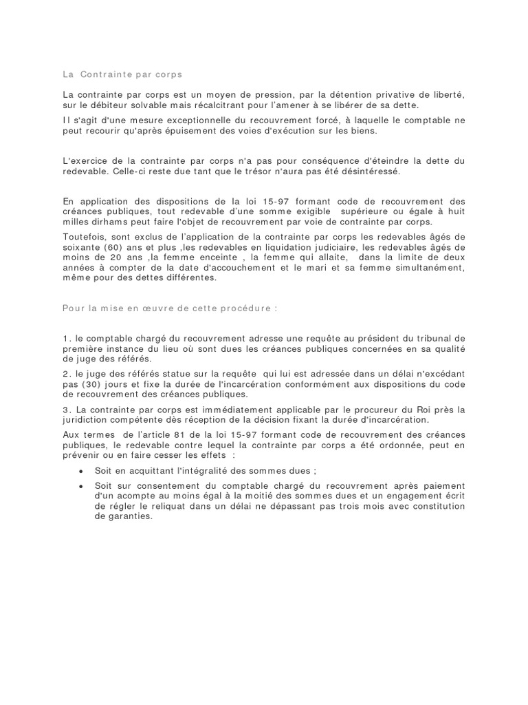 Contrainte par corps : procédure et enjeux | PDF | Finance et gestion ...