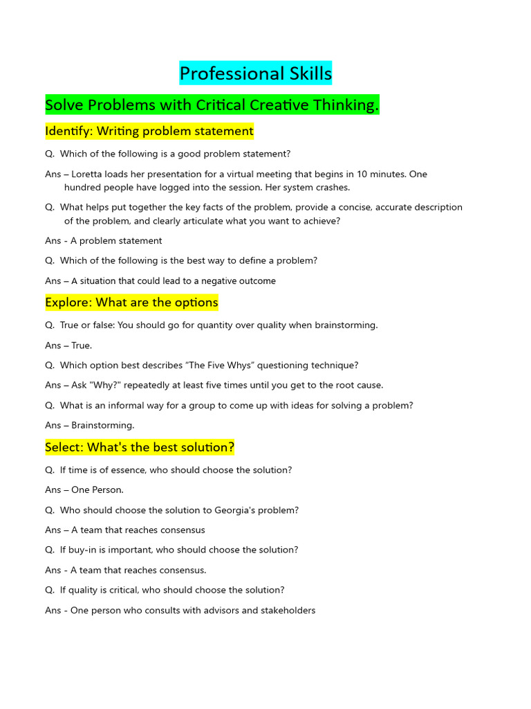 Solve Problems With Critical Creative Thinking Professional Skills ...