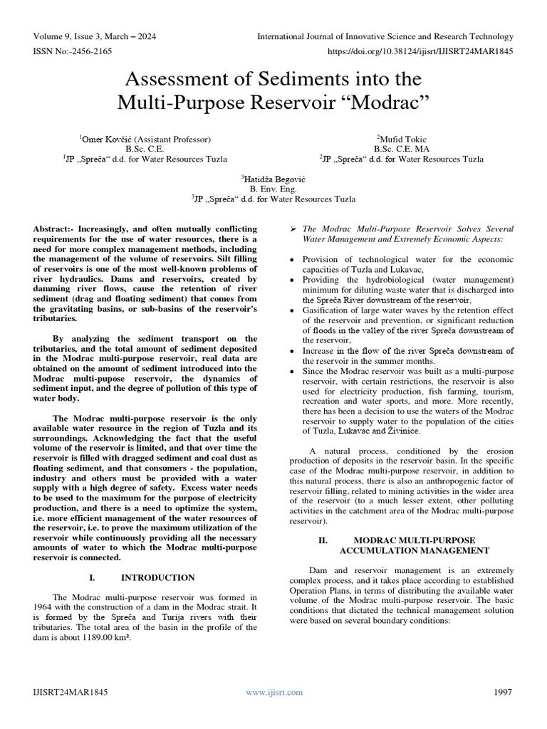 Assessment of Sediments Into The MultiPurpose Reservoir "Modrac" PDF