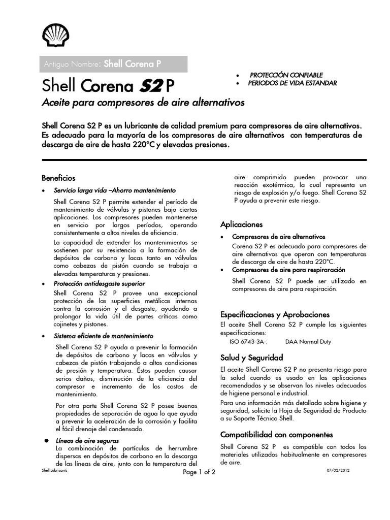 Aceite Shell Corena S2 P para Compresores | PDF | Agua | Materiales