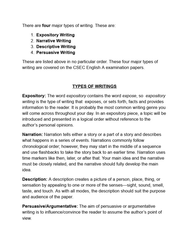 Four Major Types of Writing Explained | PDF