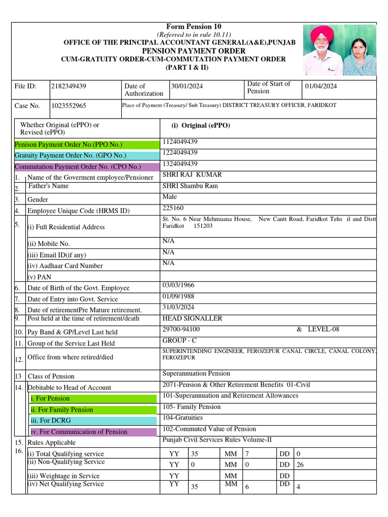 Pension Payment Order Details for Punjab | PDF | Pension | Government ...