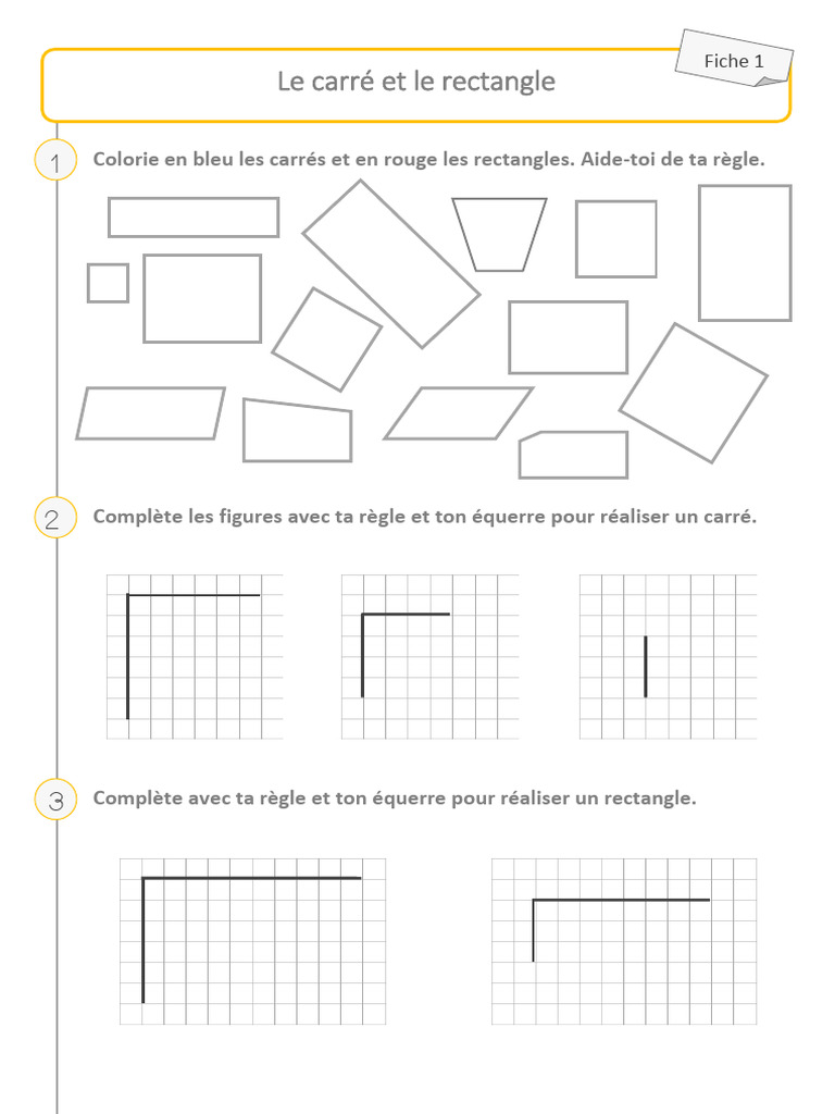Activités sur Carrés et Rectangles CE1 | PDF | Rectangle | Géométrie