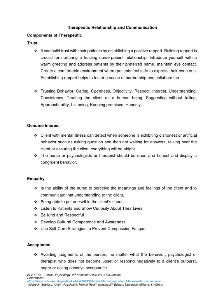 Therapeutic Relationship and Communication | PDF | Nonverbal ...