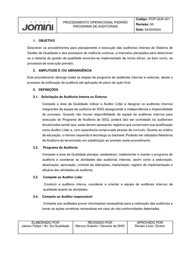 Programa de Auditoria Interna SGQ | PDF | ISO 9000 | Gestão de qualidade