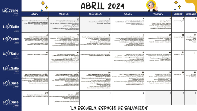 Calendario de Actividades Abril | PDF