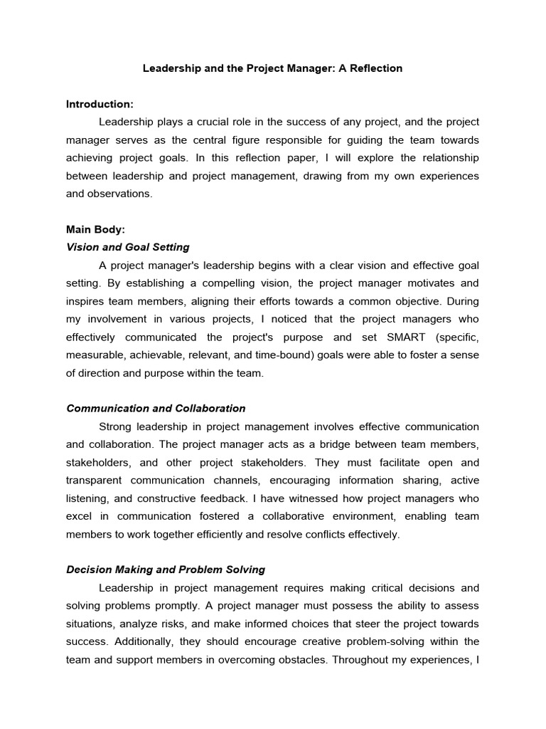 Reaction Paper On Leadership and The Project Manager | PDF | Leadership ...