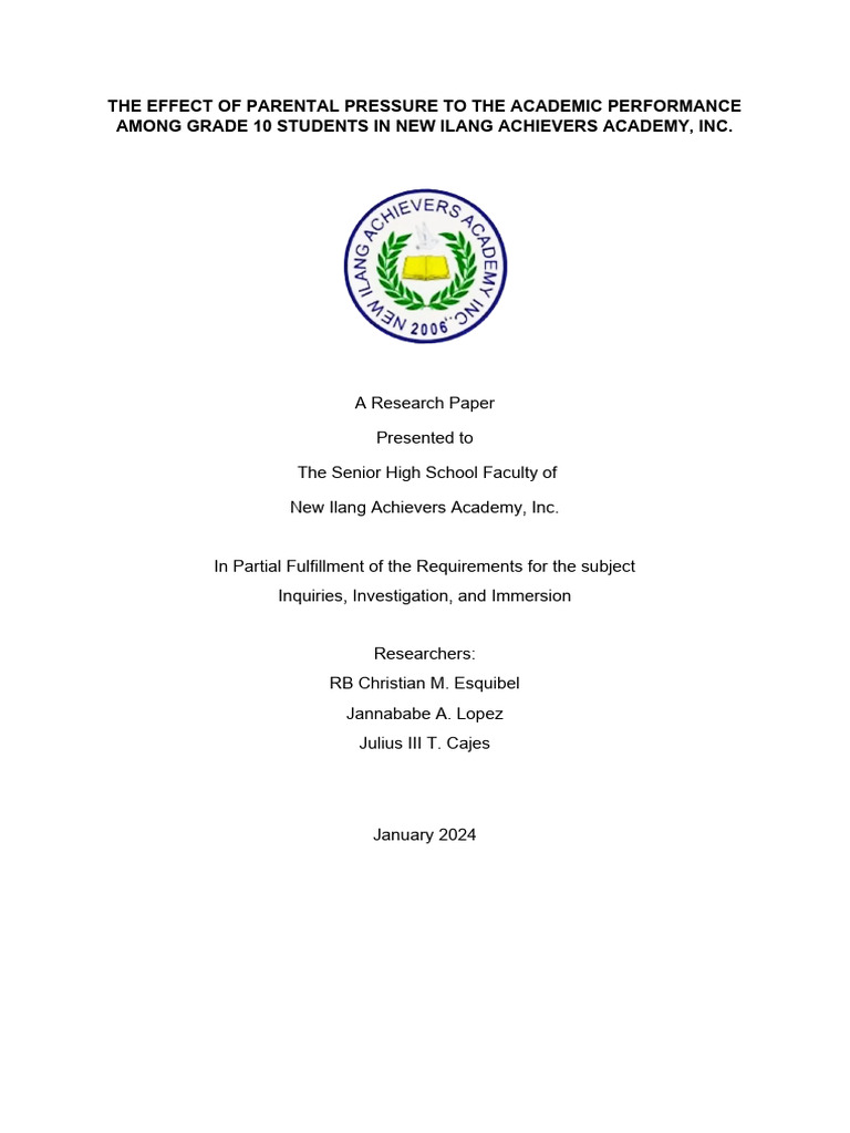Parental Pressure and Academic Performance | PDF | Adolescence | Self ...
