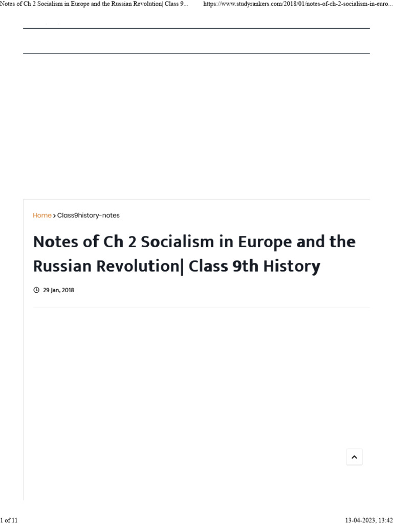 Notes of ch 2 socialism in europe and the russian revolution class 9th