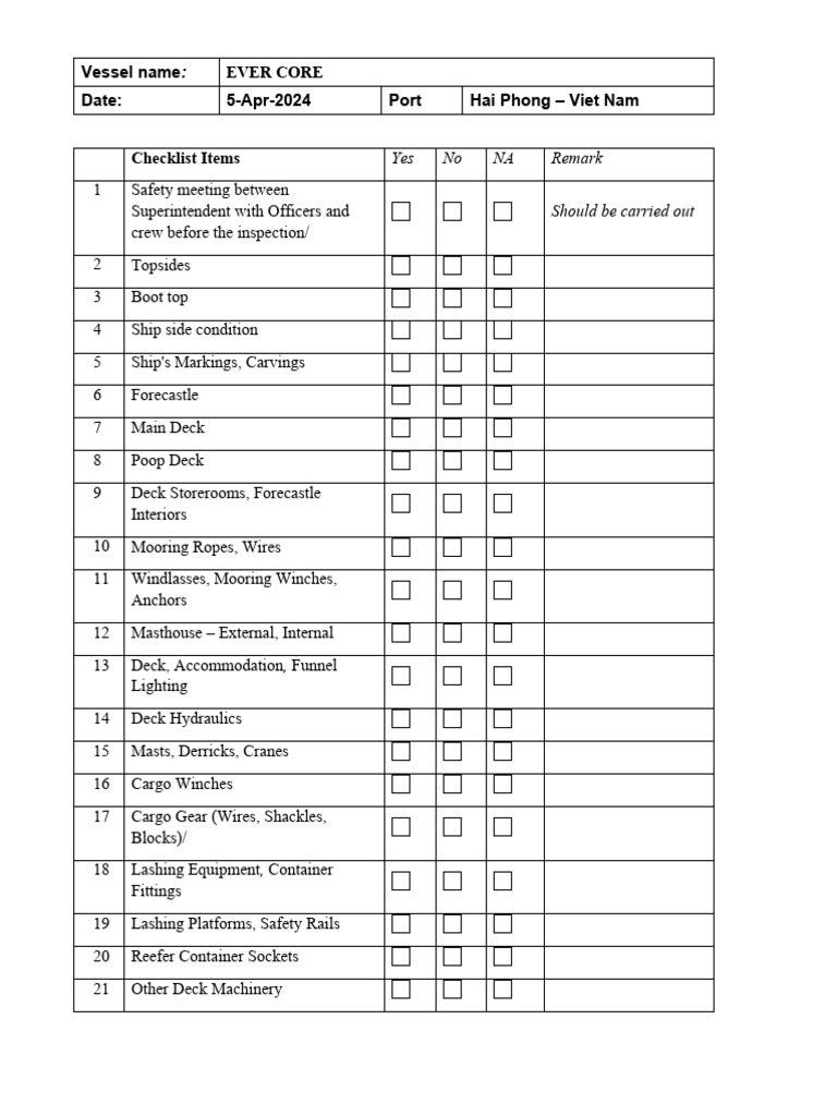 Mooring Winch Inspection Checklist | PDF | Engines | Navigation