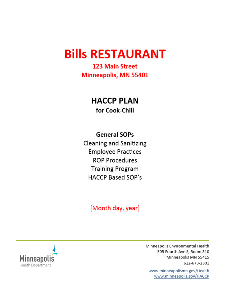 HACCP Plan Template Cook Chill PDF Refrigerator