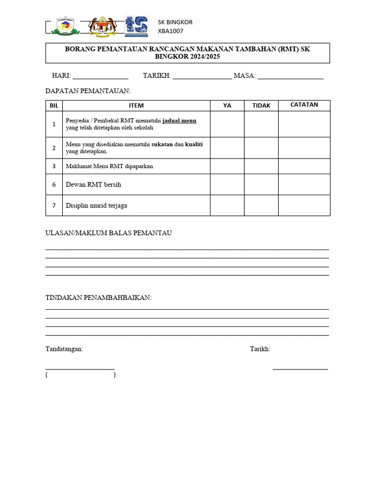 Borang Pemantauan RMT | PDF