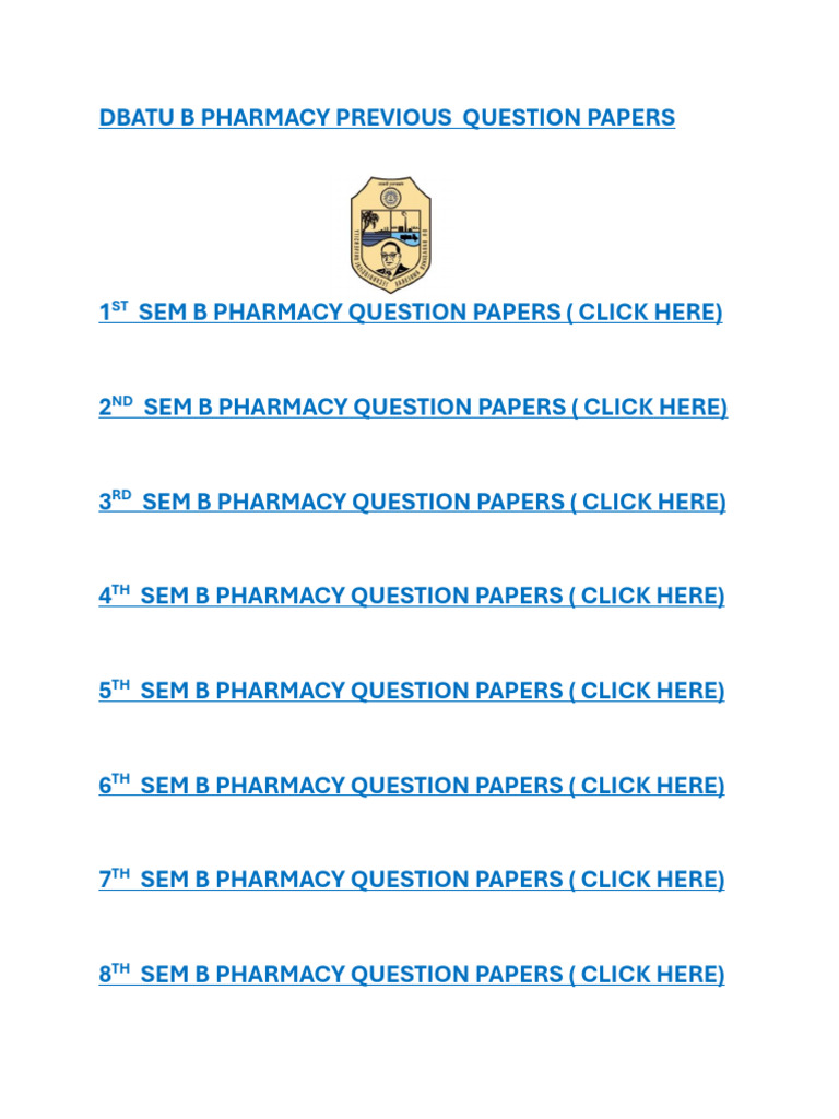 DBATU B Pharmacy Previous Papers | PDF