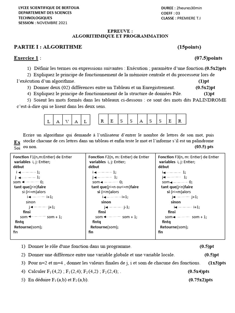 Algorithmes et Programmation TI | PDF | Algorithmes et structures de ...