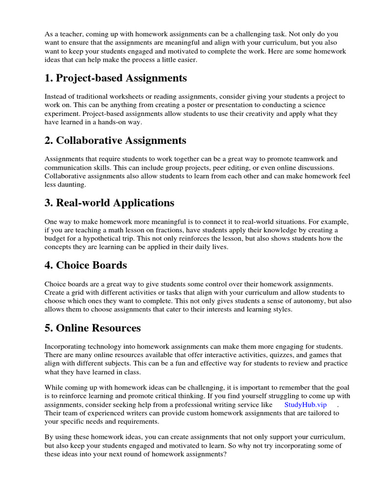 Homework ideas for teachers pdf project based learning homework