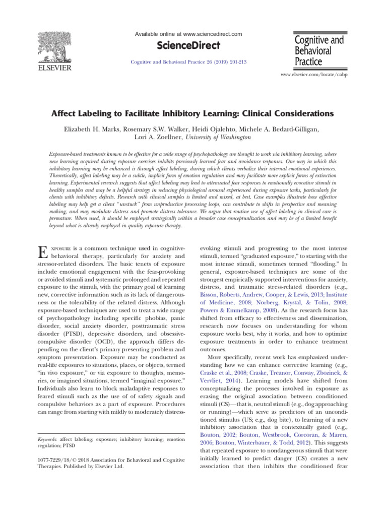 Affect Labeling in Exposure Therapy | PDF | Emotions | Psychotherapy