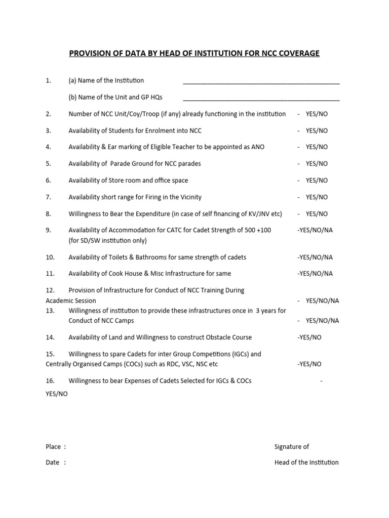 NCC Coverage Data Submission Form | PDF | Military Education And ...
