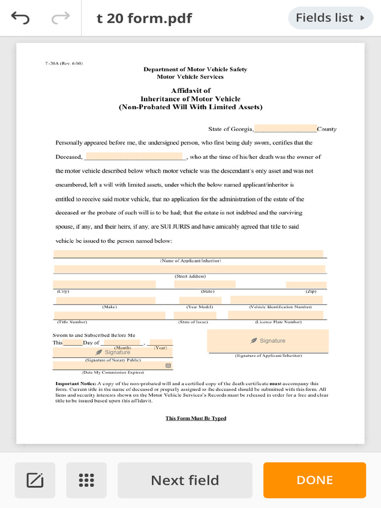 Form 20 Fields List and Signature | PDF