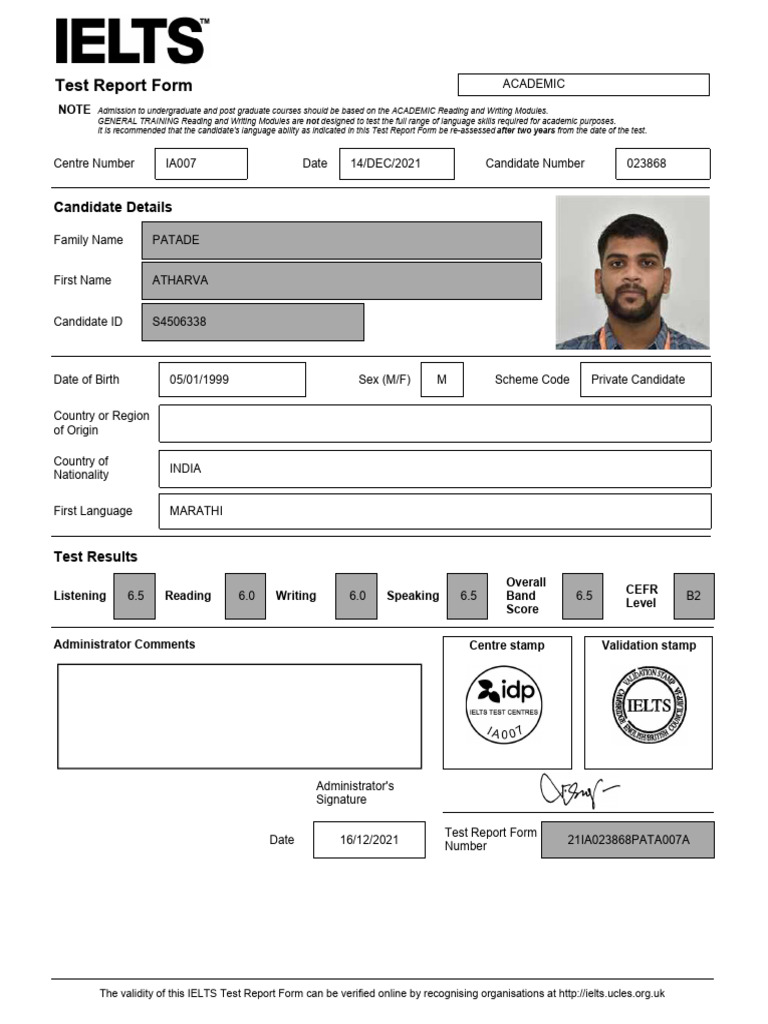 IELTS Academic Test Report Summary | PDF | International English ...