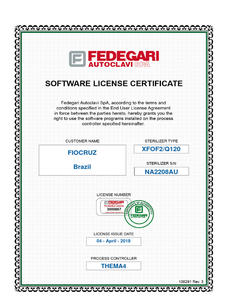 Software License Certificate - NA2208AU | PDF