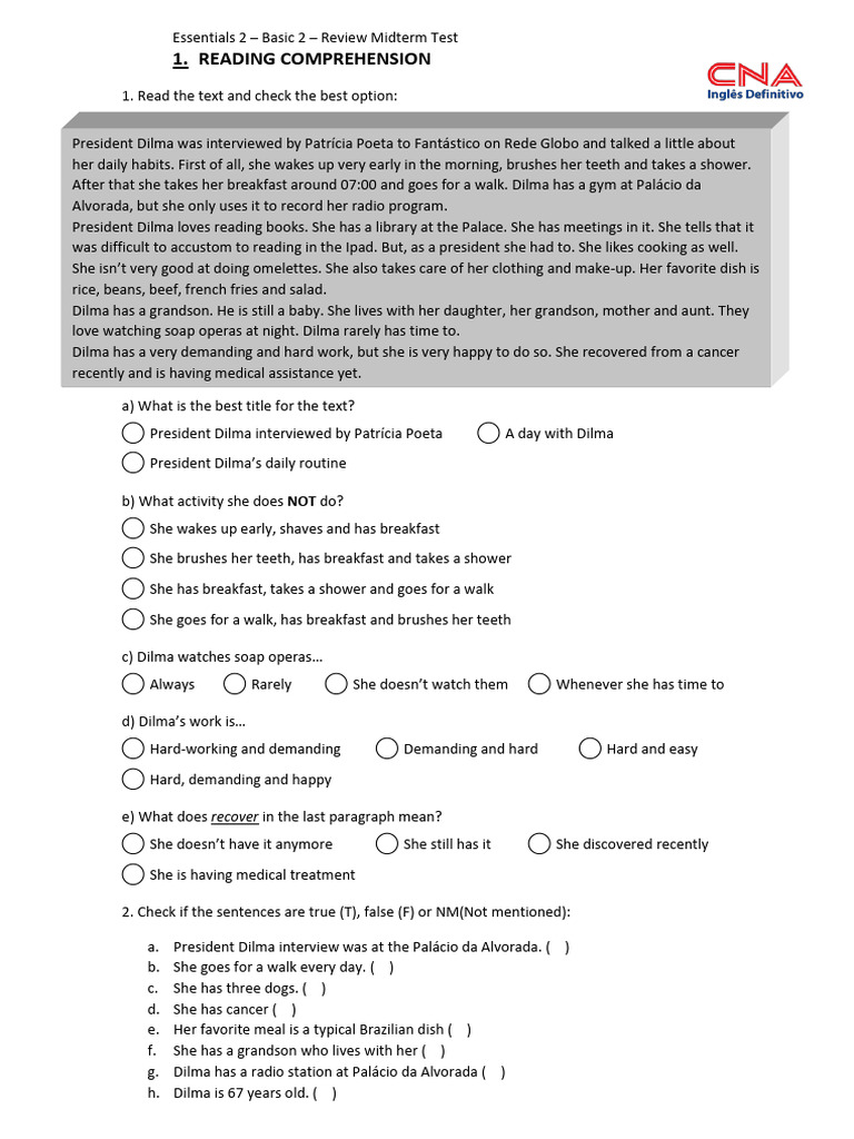 Review Essentials 2 Midterm CORRIGIDO CNA | PDF | Room | Home