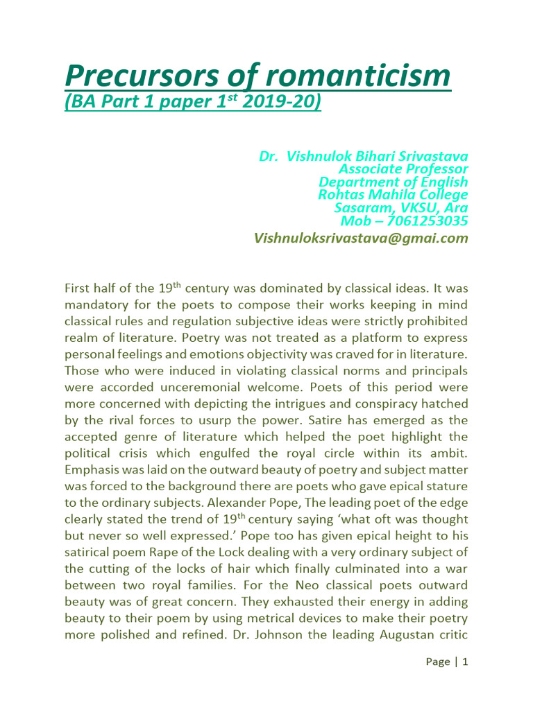 Precursors of Romanticism in Poetry | PDF | Poetry