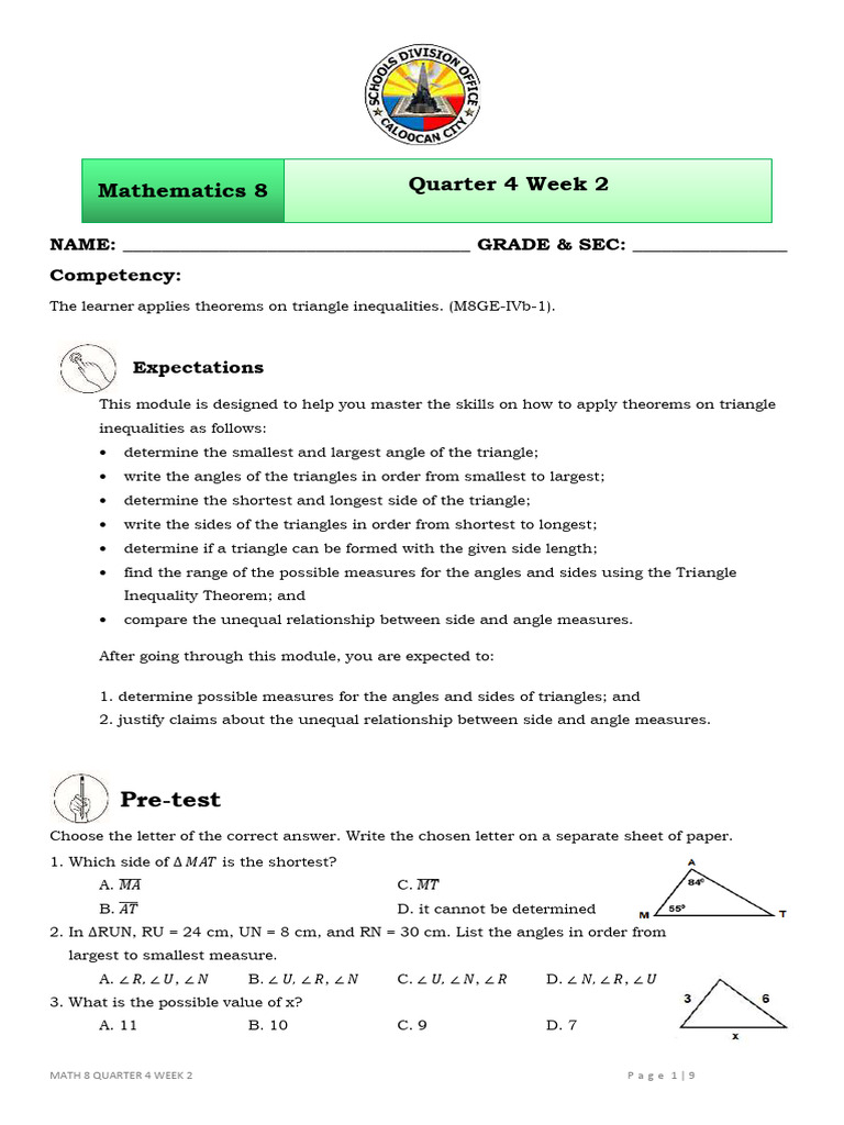 Math 8 Q4W2 | PDF | Triangle | Triangle Geometry