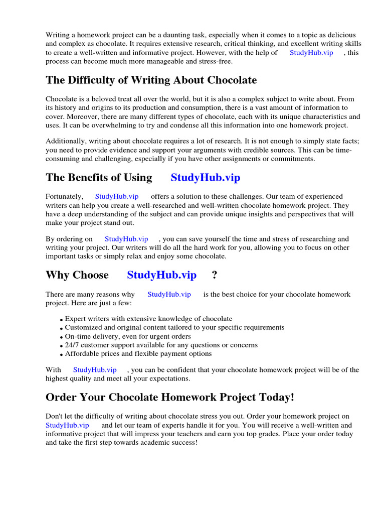 Chocolate Homework Project | PDF | Chocolate | Homework