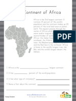Africa Reading Comprehension Worksheet