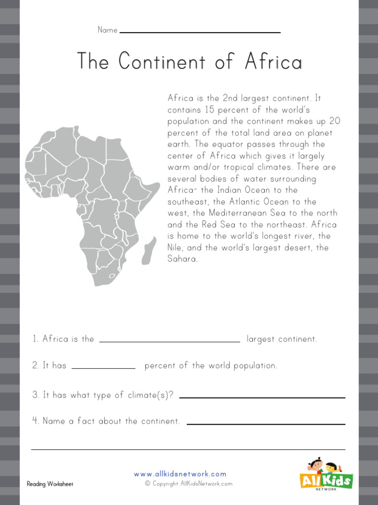 Africa Reading Comprehension Worksheet | PDF