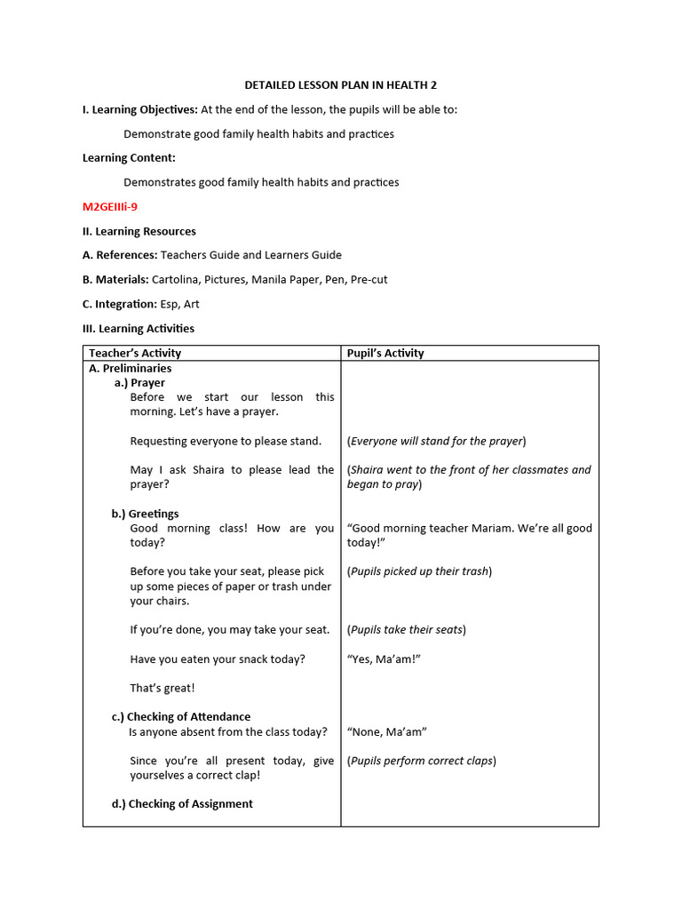 Dlp In Grade 2 Health Pdf Teachers Learning